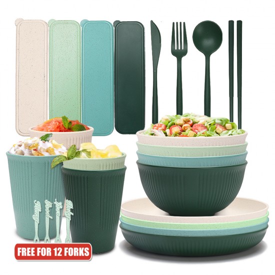 Amazone paille de blé grain vertical bols tasses plats plats à manger maison apprentissage portatif couverts couteaux fourchettes cuillères paupiers ensembles cadeaux