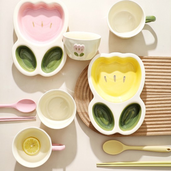 2023 nouveau créatif ins vent tulipe maison céramique cartable carte carte générale bol tasses set combiné plateau
