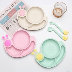 Paille de blé enfants ensembles de vaisselle dessins animés escargots splitter plateau cuillère fourche bébé accessoires plats cadeaux repas repas