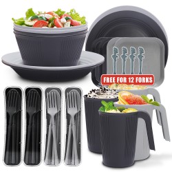 Cross-border blé paille bols tasses plateaux soucoupes ensembles de couverts portables noir gris grain vertical bol à céréales western steak plateaux