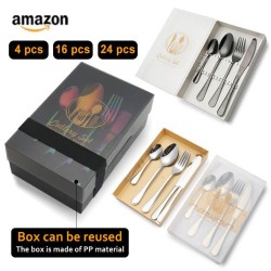 Amazone plaqué or Portugal vaisselle coffret cadeau 4/16/24 PCS set acier inoxydable maison occidental couteau fourche ensemble de cuillère