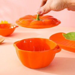 Cross-border potiron oeuf à la vapeur soupe tricoteuse avec couvercle bol de riz binaural assiette de citrouille en céramique accessoires bébé