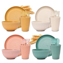 Cross-border grain vertical paille de blé bols tasses et assiettes ensemble maison manger portable couteaux fourchettes cuillères baguettes couple cadeaux vaisselle