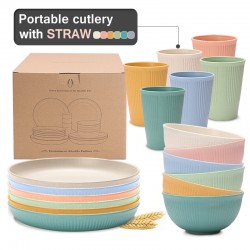 Cross-border grain vertical paille de blé bols tasses plateaux couverts maison salade bol de riz assiette de repas café tasses à boire ensemble cadeau