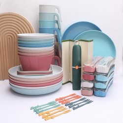Amazone bols de paille de blé tasses plateaux ensembles de couverts planche à découper portable couteau à fruits salade à grains verticaux steak plate