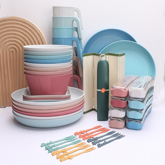 Amazone bols de paille de blé tasses plateaux ensembles de couverts planche à découper portable couteau à fruits salade à grains verticaux steak plate