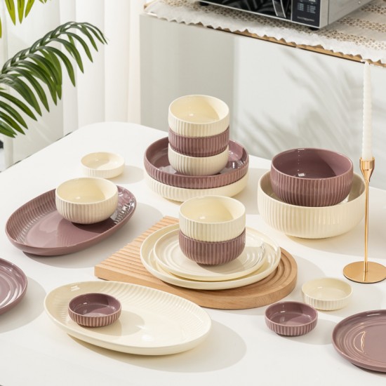 Ensemble de vaisselle nordique maison bol plat crème vent belle vaisselle en céramique simple lumière luxe bol de riz plat resto combo