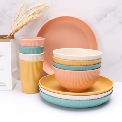 Support personnalisé paille de blé ensemble de vaisselle à la maison bol de riz plat de repas tasses à boire bol plat ensemble cadeau transfrontalier