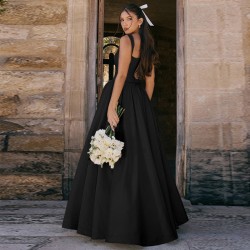 Cross-border Foreign 2025 New Women's Fashion Sexy V-Neck Transparent Open-Back Bridal Dress with Stripes and Flowing Edges for Wholesale