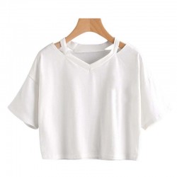 In Stock European Women's Fashion Spring/Summer IN Style Cross-Straps Open-Back Solid Color High-Waisted Tight Sleeve Base Top for Wholesale