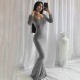 European and American cross-border spring autumn asymmetrical open collar one-piece dress elegant fashionable fitted long-sleeved top for women wholesale