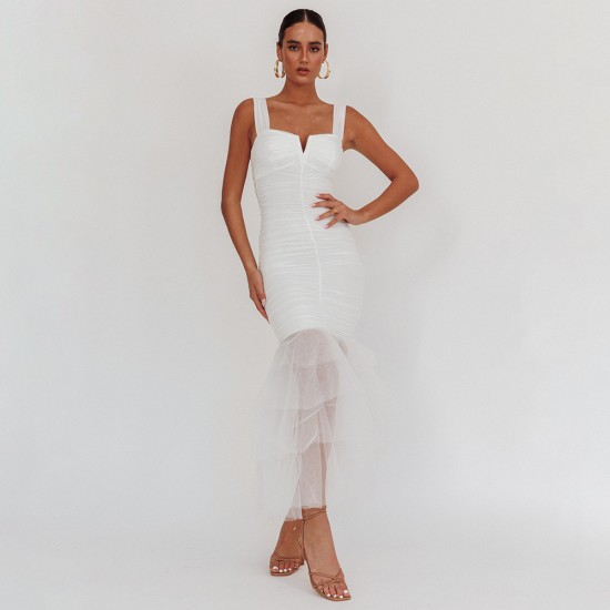 European cross-border 2025 autumn season solid color semi-high collar long-sleeved tie-on sexy elegant fitted long dress for women wholesale