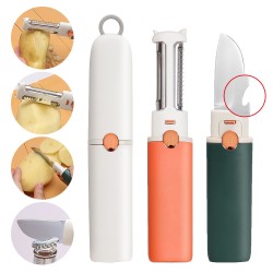 Couteau à fruits multifonctionnel portable en acier inoxydable éplucheur de fruits et légumes double tête râpe à fruits décapsuleur de cuisine gadget