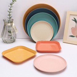 Cross-border wheat paille assiette combo set creative spit bone assiette assiette carrée disque plat à la maison ensemble de vaisselle