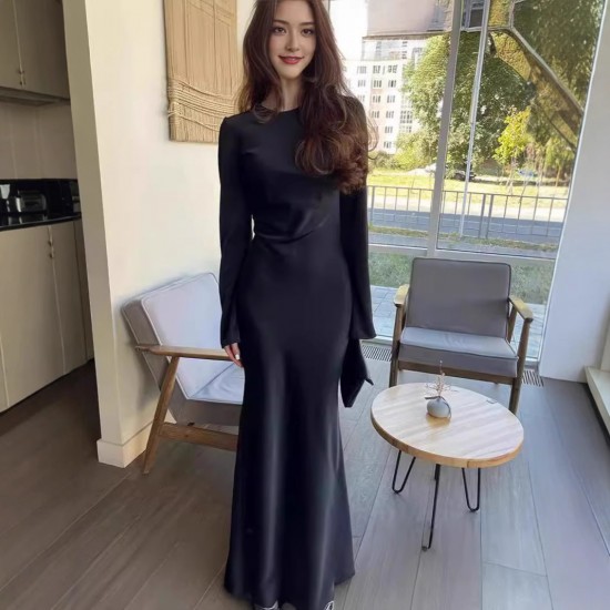 Spot-on wholesale of European and American style cross-border 2025 summer new style sexy and elegant figure-hugging sheer-colored formal dress