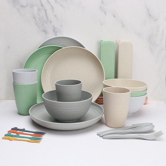 Amazone wheat paille set de vaisselle plat à manger maison bol de riz tasse d’eau outdoor camping vaisselle portable cadeau