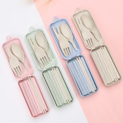 Creative blé paille pliant vaisselle étudiant portable amovible couteau fourche cuillère baguettes ensemble de vaisselle cadeau