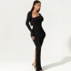 Wholesale cross-border European 2025 spring-summer new style women's elegant collar, backless, sexy, slit, tie, pure color, one-piece dress for women.
