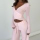 In Stock European and American Cross-border 2025 Spring/Autumn New Style Casual V-Neck Long-Sleeve Shirt Fashion Pants Set for Women Wholesale
