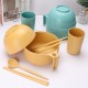 Paille de blé bol à pâte cuillère coupe coupe fourche cuillère resto ensemble dortoir étudiant portable bol de riz avec couverts avec couvercle soupe bol