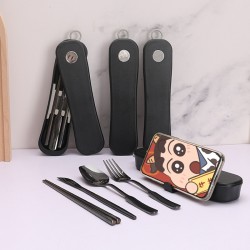Creative black spinner box acier inoxydable ensemble de vaisselle étudiant voyage extérieur portable couteau cuillère fourchette baguettes ensemble