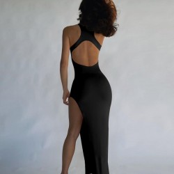 2025 Cross-border Women's Clothing Sexy Backless Slim Fit Pure Color Striped Elegant Style Long Dress for Wholesale