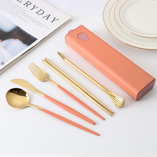 Acier inoxydable couteau fourche cuillère chopper chopper chopper student portable set de vaisselle wheat puller box outdoor travel cutter