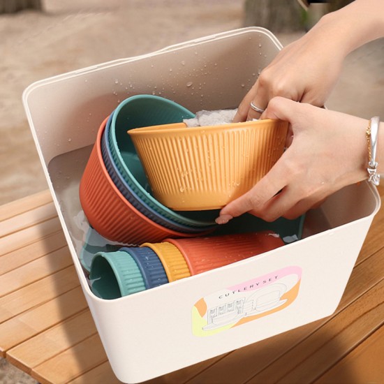 Crossover blé paille maison cuisine plats bols tasses couteaux fourchettes cuillères paupiers boîte de rangement ensemble camping voyage simple vaisselle