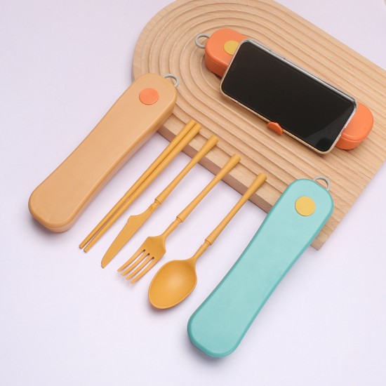 Creative spinner box paille de blé couteaux fourchettes cuillères baguettes ensemble de vaisselle portable étudiant ensemble de vaisselle de voyage extérieur