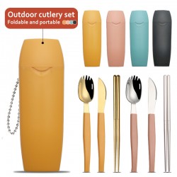 304 acier inoxydable portable ensemble de vaisselle étudiant haute apparence horizontale pliable cuillère fourche paupiers 3pcs pour pique-nique de bureau
