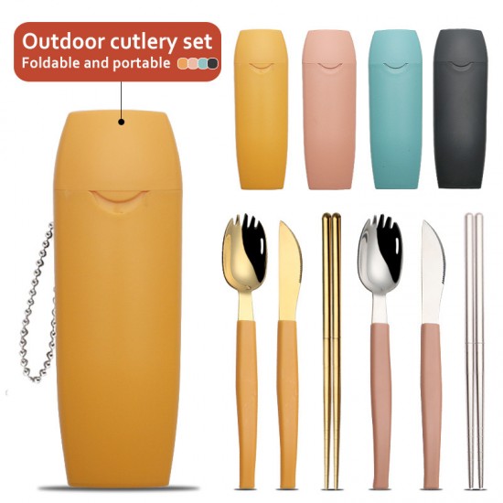 304 acier inoxydable portable ensemble de vaisselle étudiant haute apparence horizontale pliable cuillère fourche paupiers 3pcs pour pique-nique de bureau