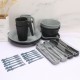 Cross-border blé paille bols tasses plateaux soucoupes ensembles de couverts portables noir gris grain vertical bol à céréales western steak plateaux