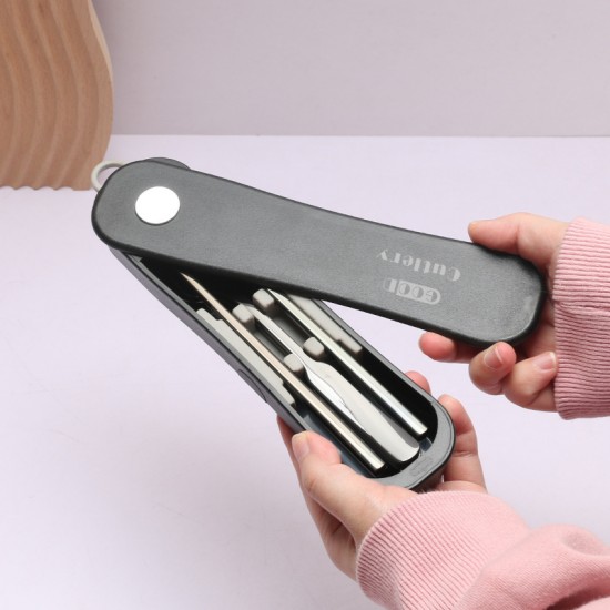 Creative black spinner box acier inoxydable ensemble de vaisselle étudiant voyage extérieur portable couteau cuillère fourchette baguettes ensemble