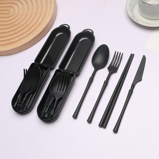 Amazone paille de blé coutellerie à grain vertical ensemble noir étudiant portable pliant couteau fourche cuillère chopin chopin ensemble cadeau
