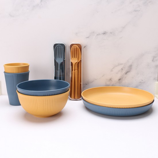 Amazone paille de blé couverts bols tasses assiettes portatifs couteaux fourchettes cuillères chopes paupiers ensemble de couverts maison saladier plat plat