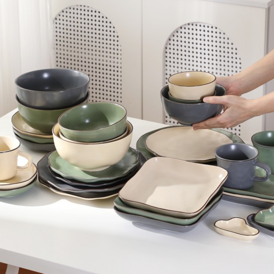 Advanced sens vaisselle set maison 2025 nouveau simple bol assiette pendaison de crémaillère paupiers en céramique sous glacier couleur vaisselle vaisselle