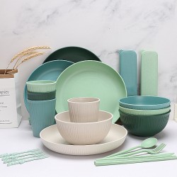 Amazone paille de blé grain vertical bols tasses plats plats à manger maison apprentissage portatif couverts couteaux fourchettes cuillères paupiers ensembles cadeaux