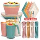 Bol à paille de blé tasses et assiettes ensemble de vaisselle portable ensemble de camping à grain vertical créatif diamant plat à tremper saladier plat